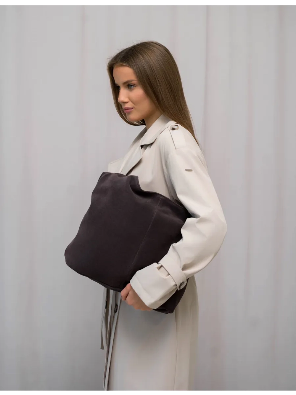 Сумка через плечо шоппер натуральная замша