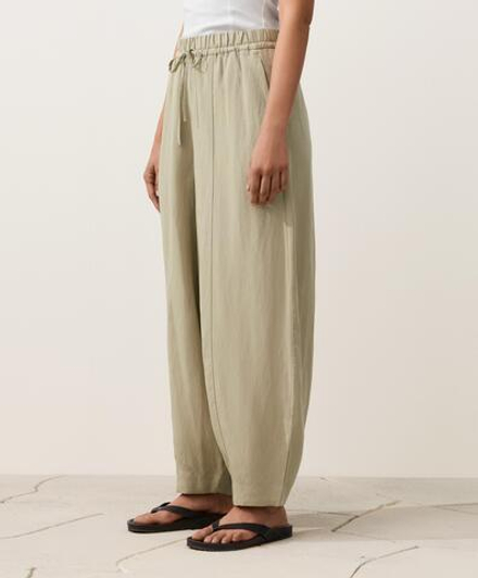 OYSHO Брюки-баллоны из смеси лиоцелла и 24% льна со швами, бежево-зеленый