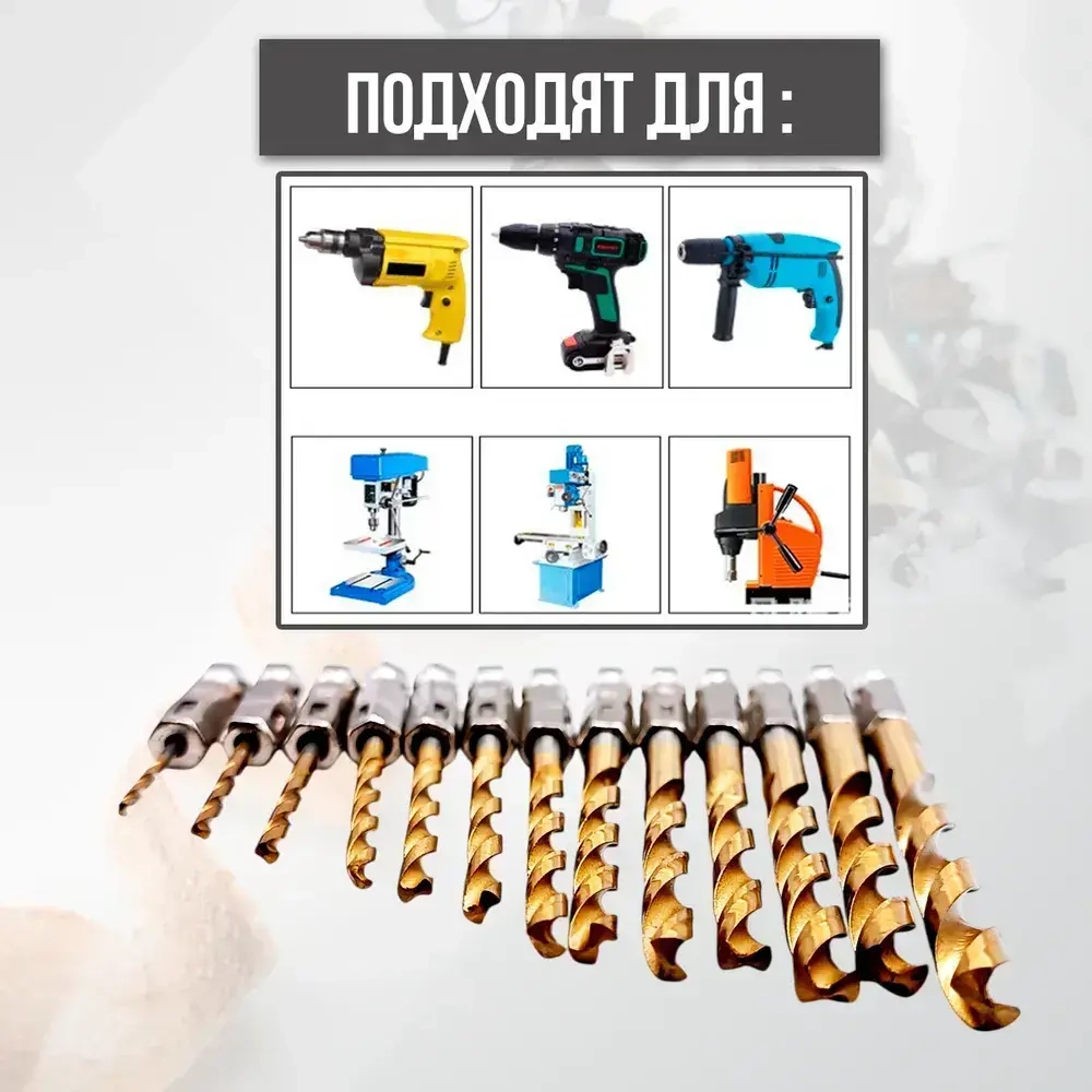 Набор сверл по металлу с титановым покрытием, 13 шт