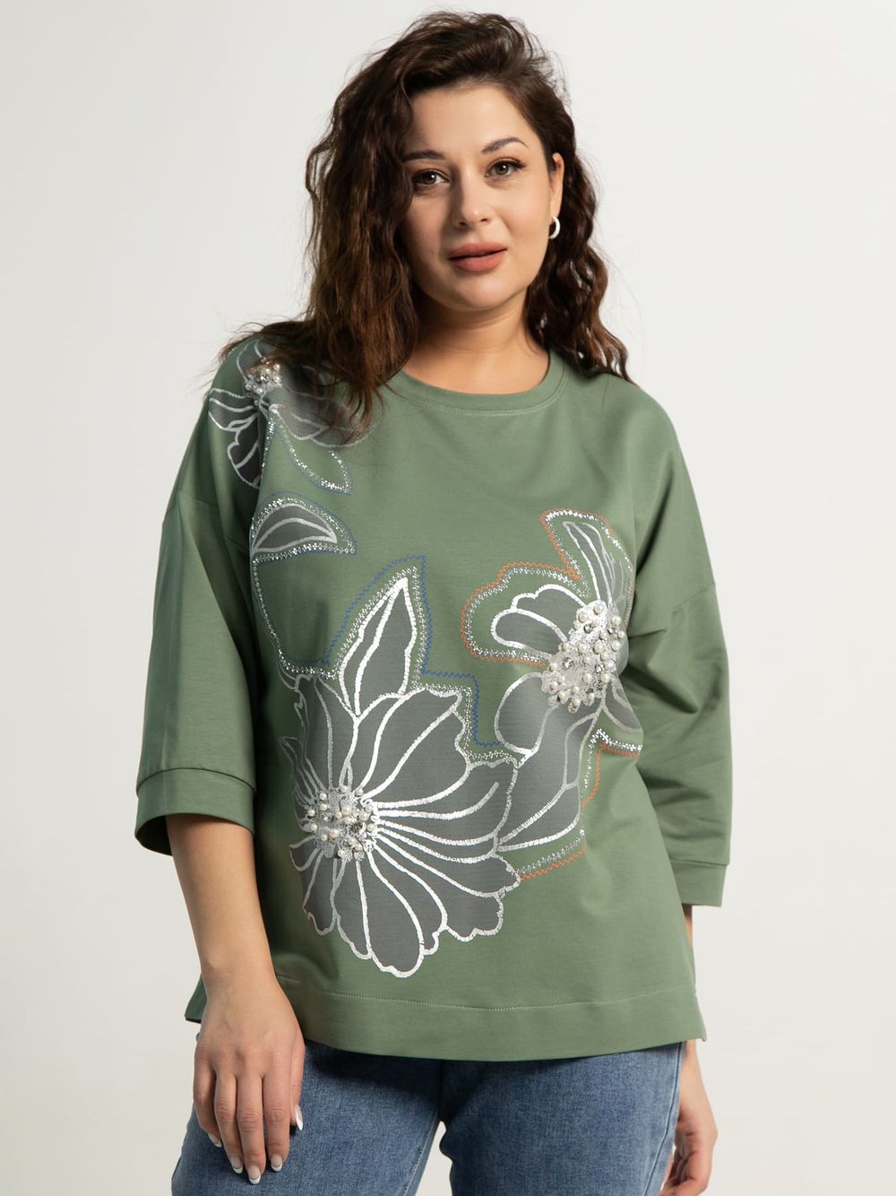 Блуза Цветочная рапсодия (зеленая) Б15312-18М LT Collection