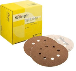 D-125; P120; 100 шт. GOLD, 8 отверстий. Шлифовальные круги 125мм на липучке, SUNMIGHT: 125 мм; P120; 100 шт.