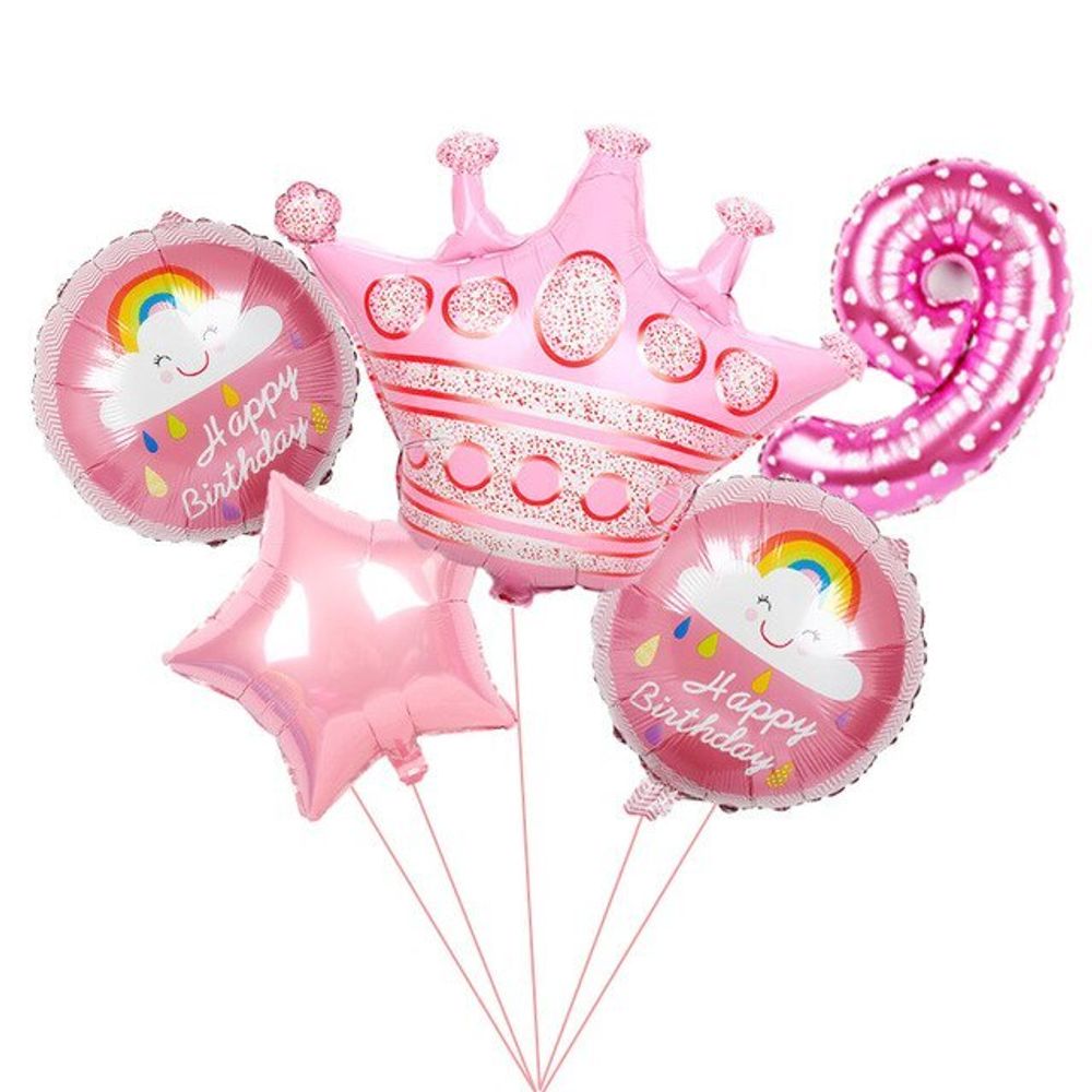 Шар (40"/102 см) Цифра, 9, Сердечки, Розовый, в упаковке 1 шт.