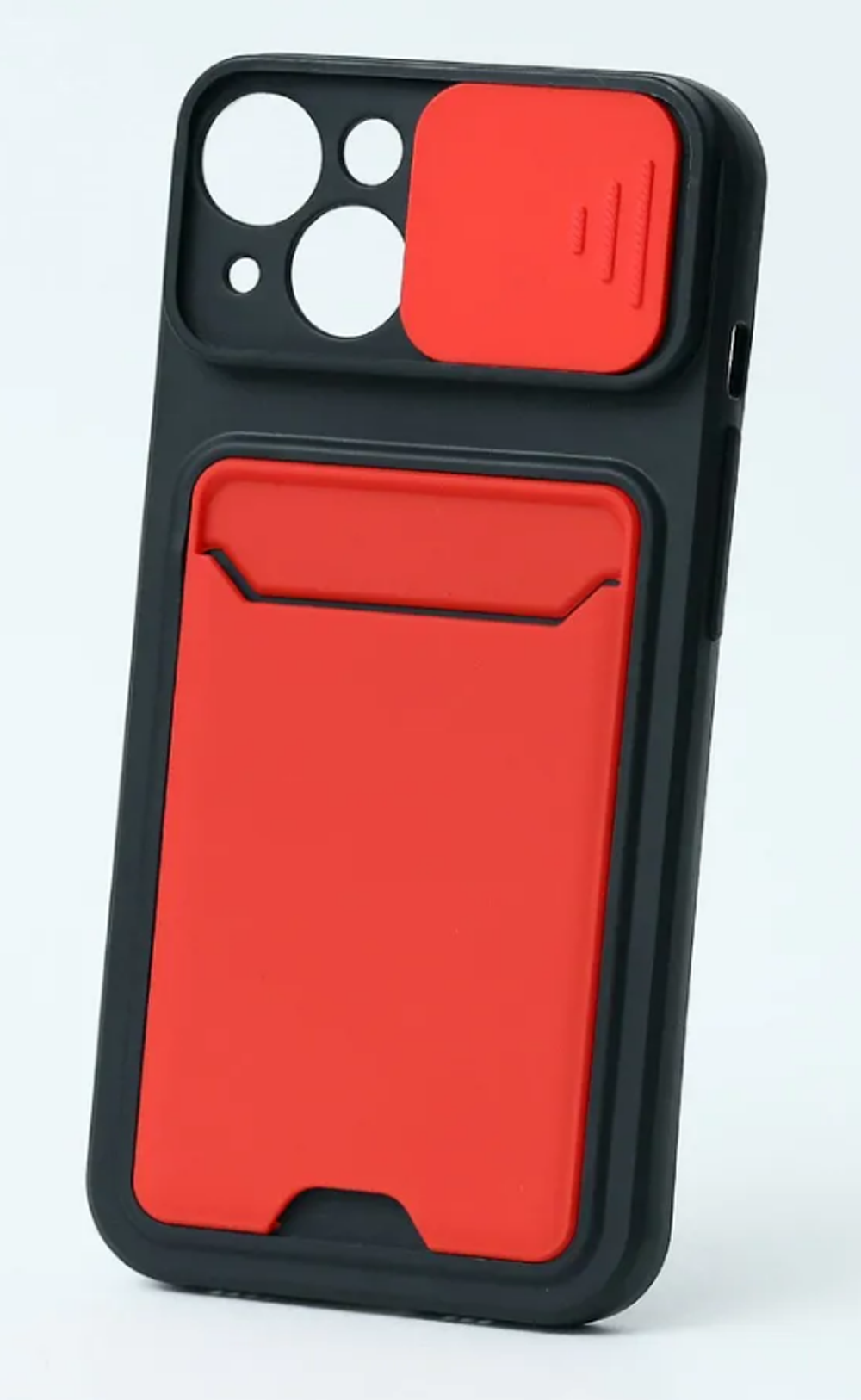 Чехол с картхолдером и защитой камеры для iPhone 12 Pro Max (черно-красный)
