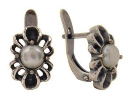 "Локс" серьги в серебряном покрытии из коллекции "Жемчужная" от Jenavi  с английским замком