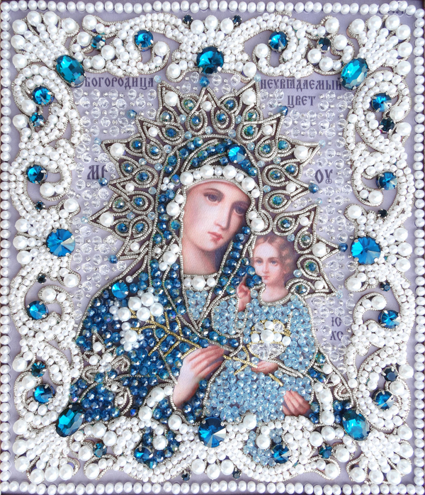ЖС-11-СЛ Набор для вышивания хрустальными камнями Богородица Неувядаемый цвет (лазурный)