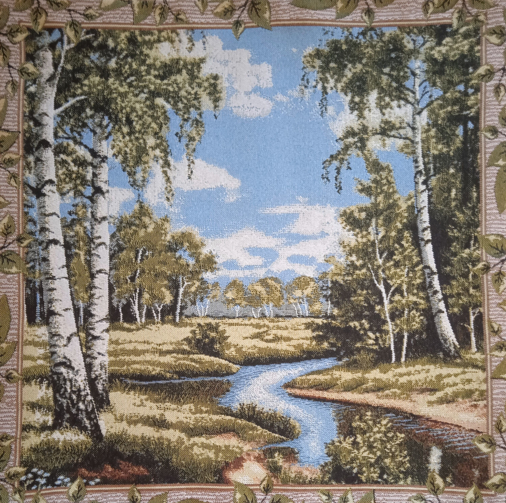 Декоративный гобеленовый чехол для интерьерной подушки Березовый край 47*47