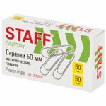 Скрепки большие 50 мм гладкие 50 шт., STAFF "EVERYDAY", металлические, РОССИЯ, 270434
