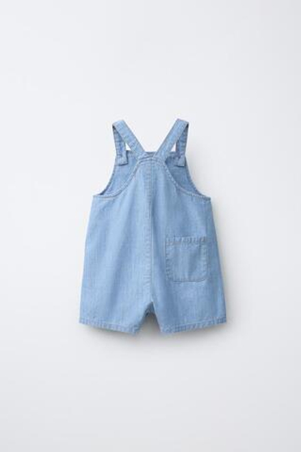 ZARA КОРОТКИЙ ДЖИНСОВЫЙ КОМБИНЕЗОН, ВЫЦВЕТШИЙ СИНИЙ
