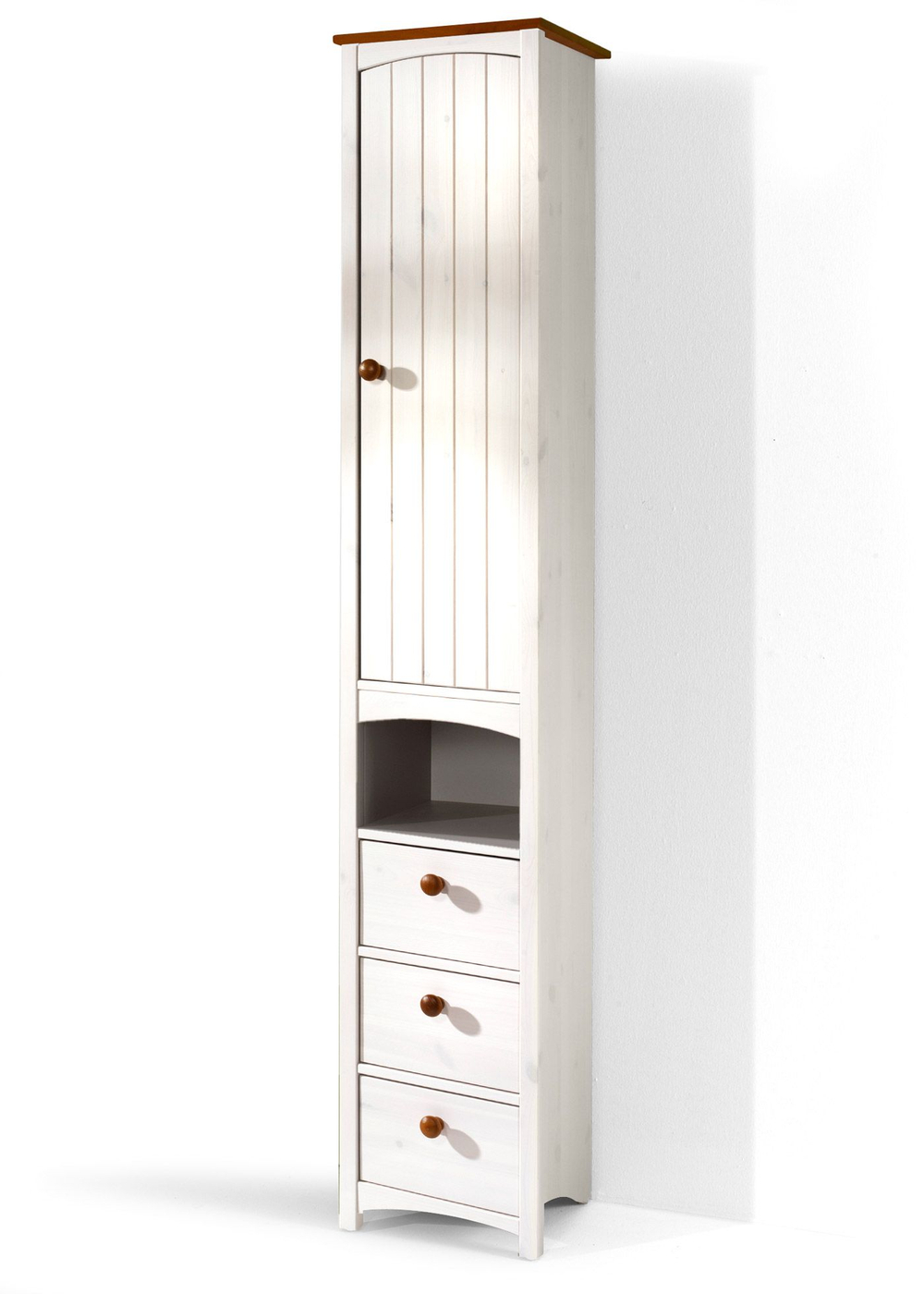 Шкаф 34х30х185, Паула, распашной для одежды, с ящиками, в прихожую, спальню, ванную, детскую, массив сосны, белый, Dipriz