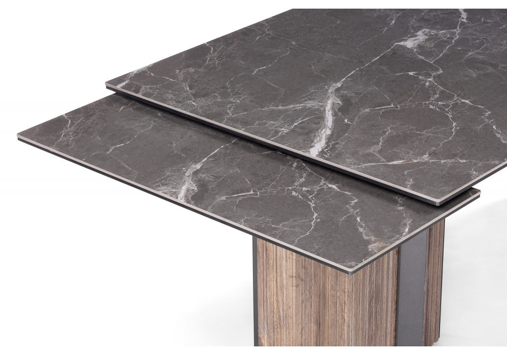 Керамический стол Woodville Саливан 180x90 nero marquina, дуб бомонд лофт