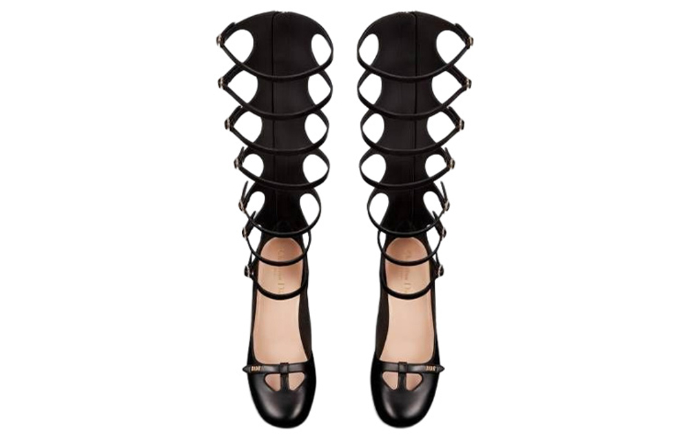 DIOR Aime Dior Leather Knee High Boots 9.5cm Women"s Black