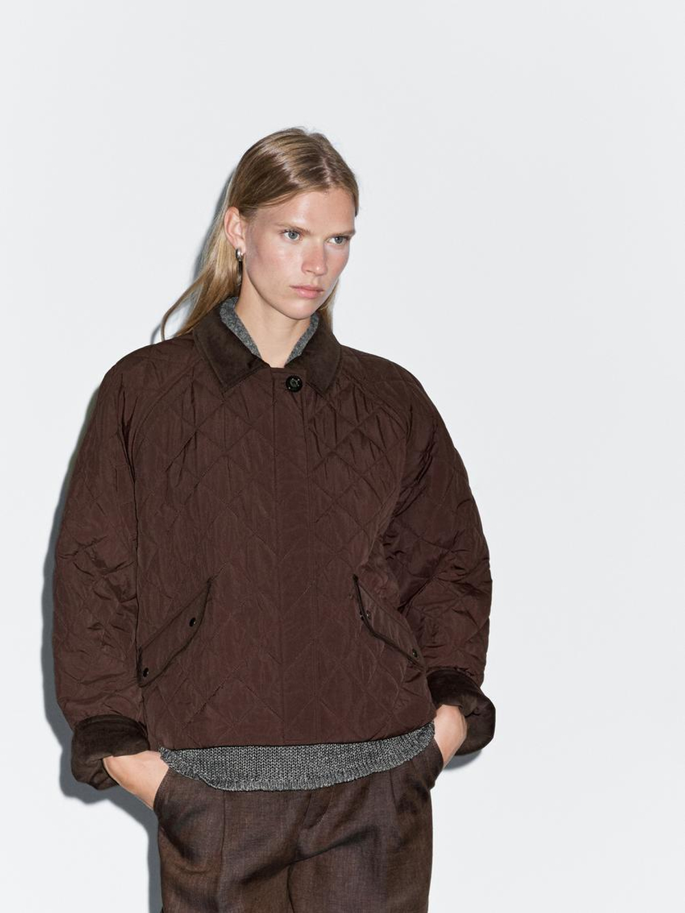 Massimo Dutti Короткая легкая куртка с вельветовой деталью, бордо