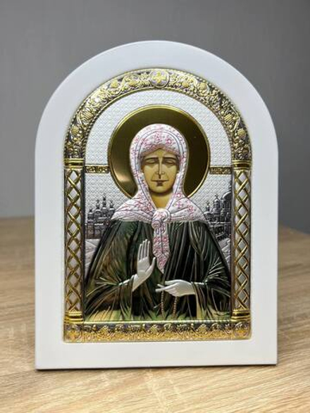 Матрона, икона арочная, белое дерево, эмаль 175х225