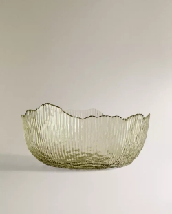 ZARA HOME СТЕКЛЯННАЯ САЛАТНИЦА С РЕЛЬЕФНОЙ ДЕТАЛЬЮ, ЗЕЛЕНЫЙ