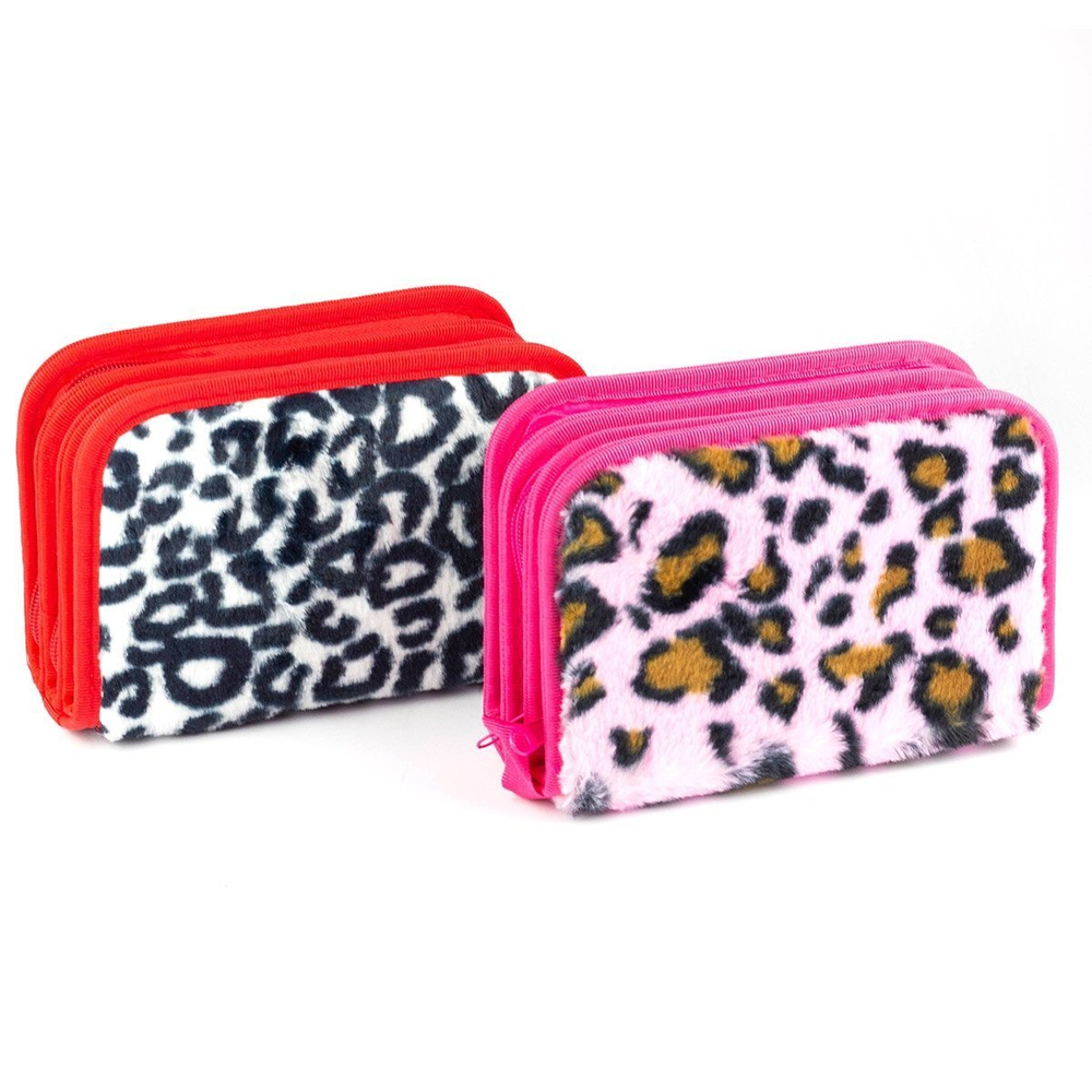 Пенал 3 отделения Alingar, искусственный мех, молния, 120 х 190 мм, "Леопард", микс (пятна леопарда)