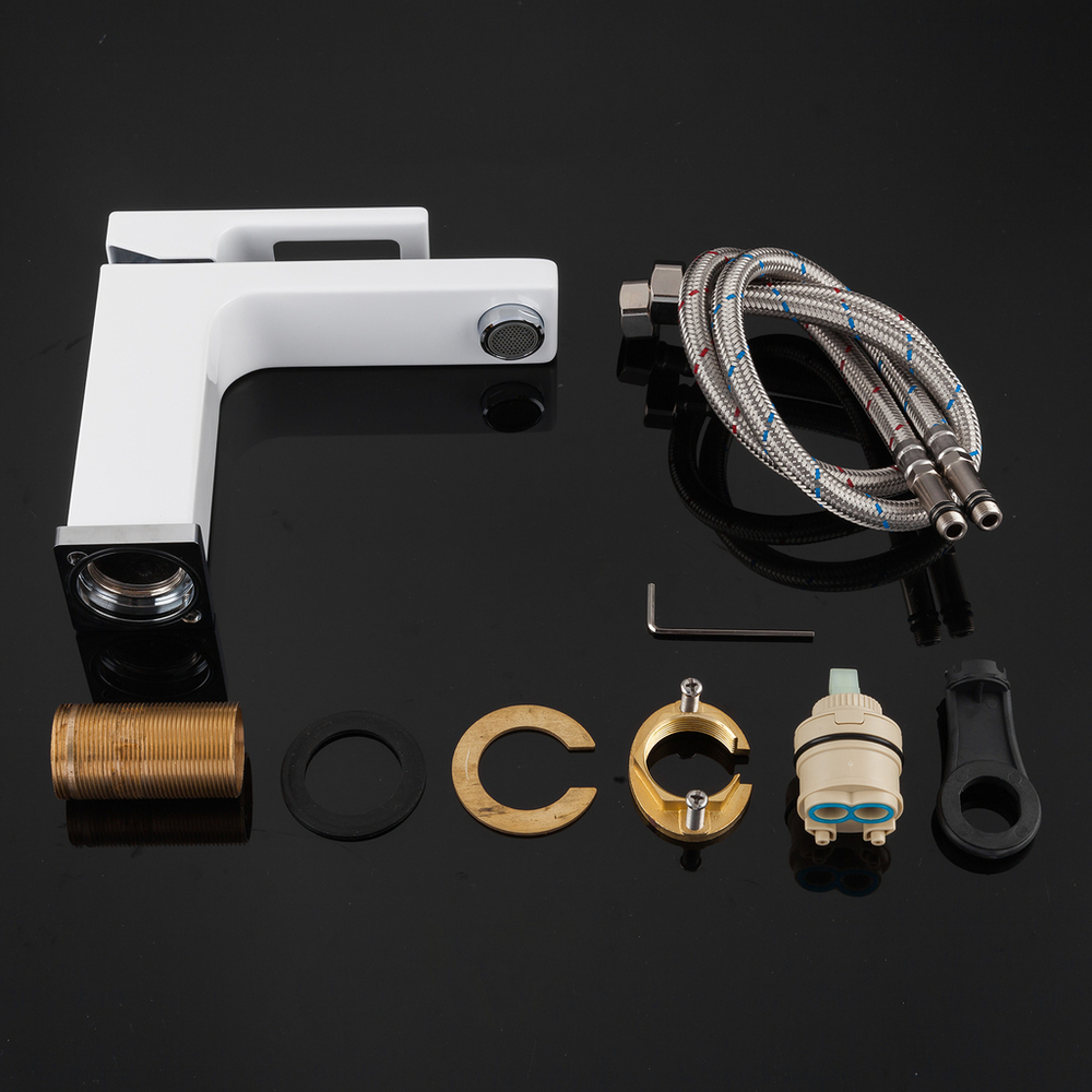 Смеситель для раковины 35к G1017-8 GAPPO литой, п/гайку, БЕЛЫЙ-ХРОМ