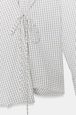 ZARA РУБАШКА В КЛЕТКУ С БАНТОМ, КОРИЧНЕВЫЙ/БЕЛЫЙ