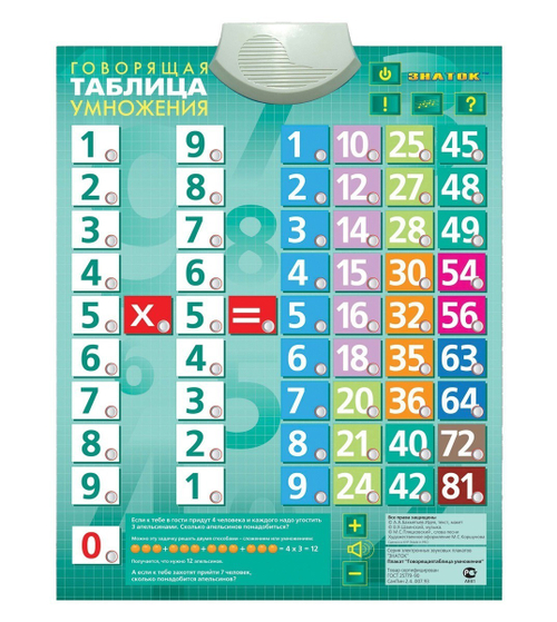 Электронный звуковой плакат серии Знаток Говорящая таблица умножения р.470*585мм 3+