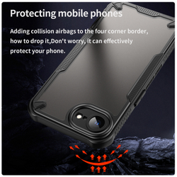 Чехол противоударный для iPhone 16e, боковые рамки черного цвета, задняя крышка прозрачная тонированная