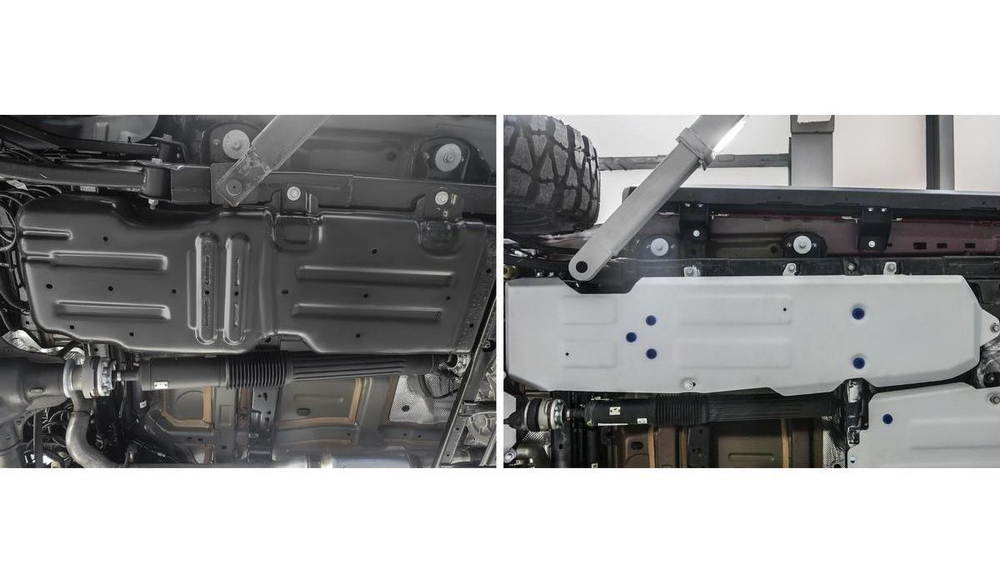 Защита топливного бака Rival для Jeep Wrangler JL 4-дв. (V - 2.0T; 2.2D; 3.6) 4WD 2017-н.в., штампованная, алюминий 4 мм, с крепежом, 333.2747.1