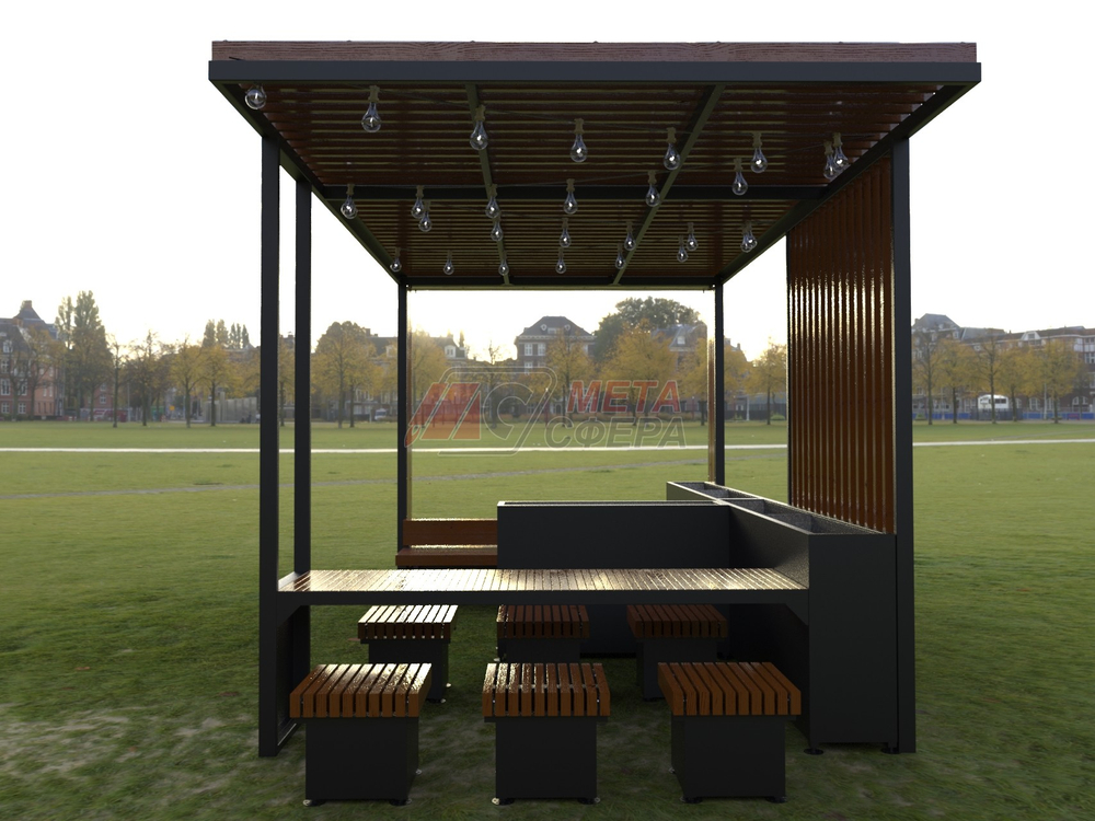 Пергола Комфорт 2 с мебелью и гирляндой