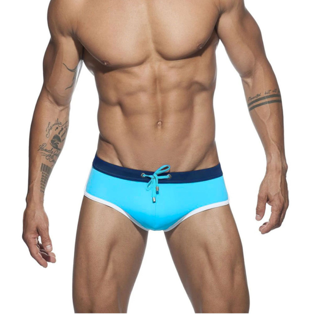 Голубые мужские плавки-брифы с контрастной отделкой (Размер: XXXL) (Цвет: черный)