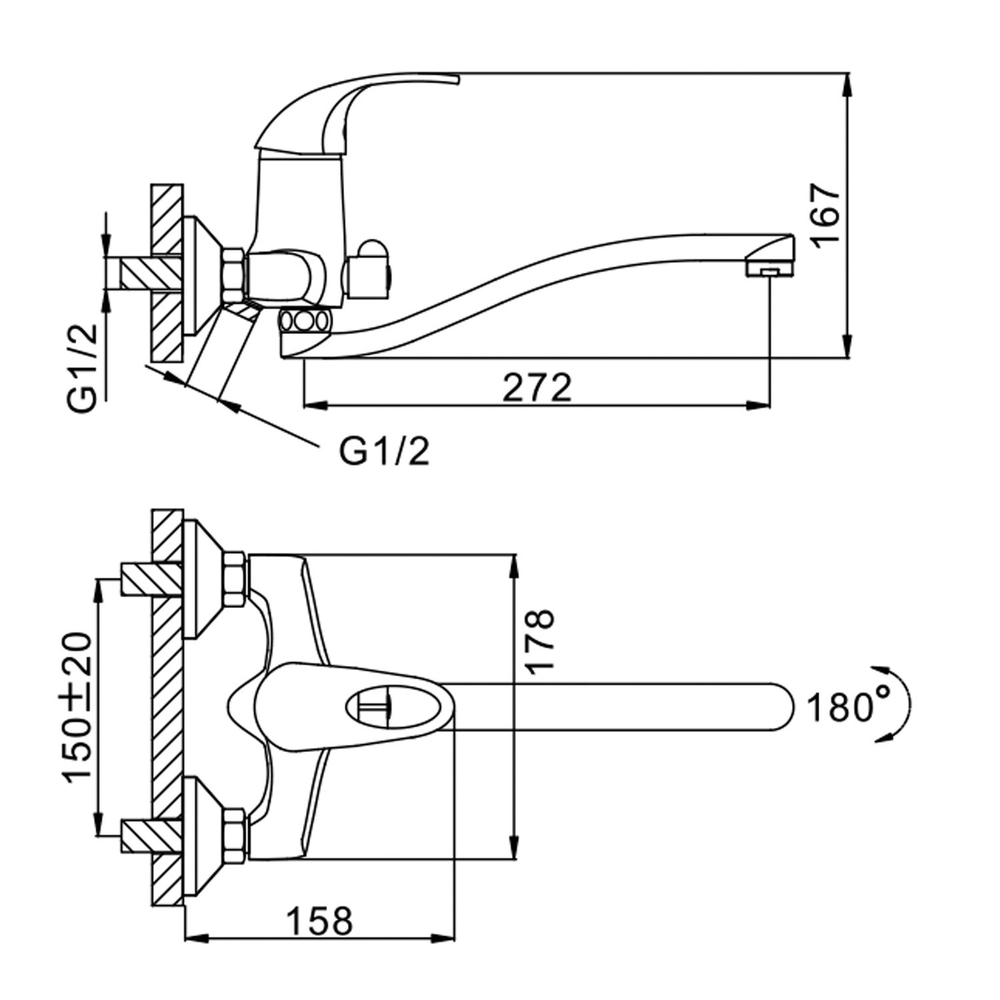 Смеситель для ванны и раковины 40к F2203 FRAP (S излив, хром, латунь)