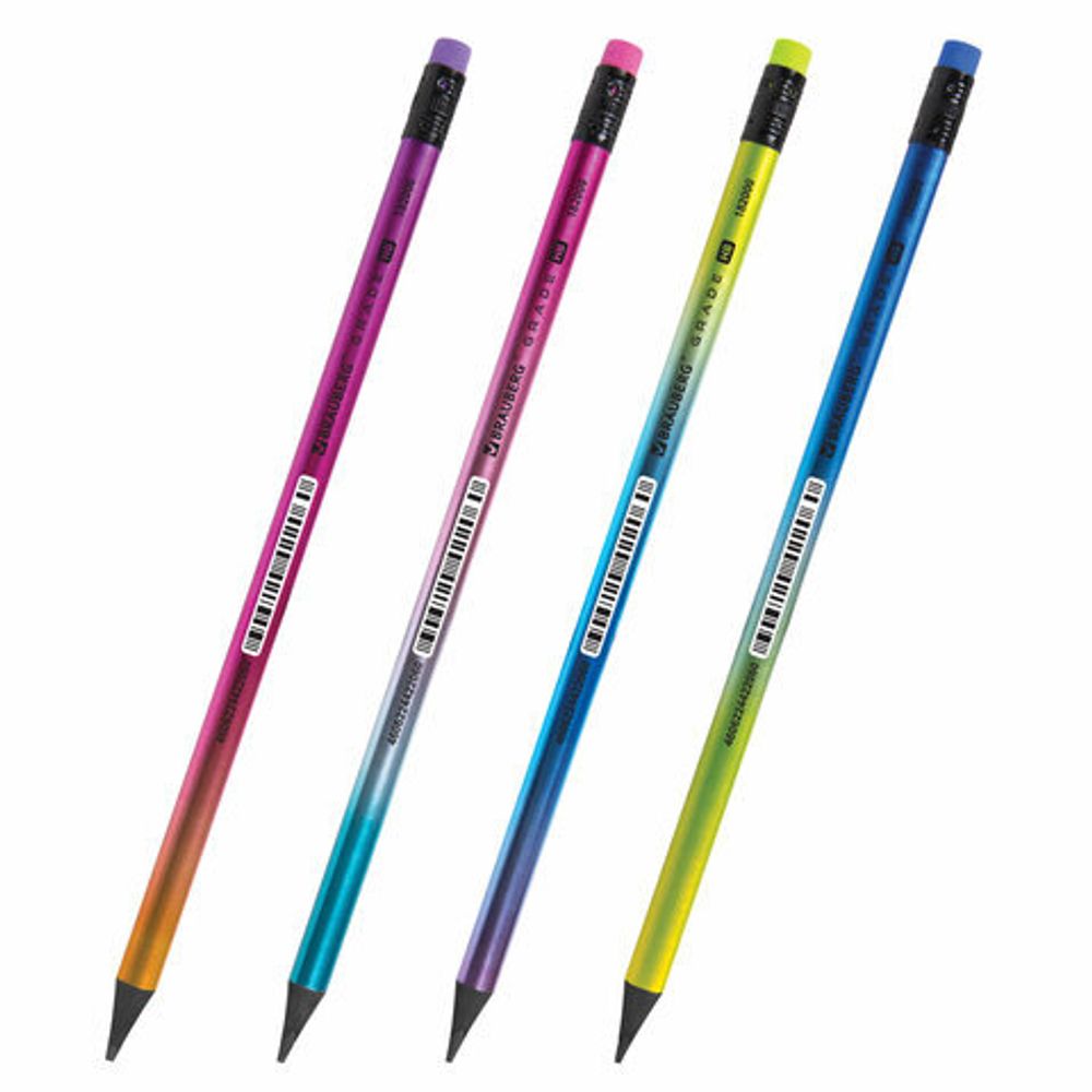 Карандаш чернографитный с ластиком BRAUBERG "GRADE Metallic", 1 шт., HB, трехгранный, 182000