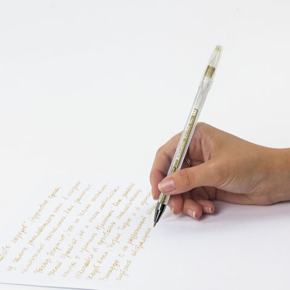 Ручка гелевая ЗОЛОТИСТАЯ BRAUBERG "EXTRA GOLD", корпус прозрачный, 0,5 мм, линия 0,35 мм, 143914