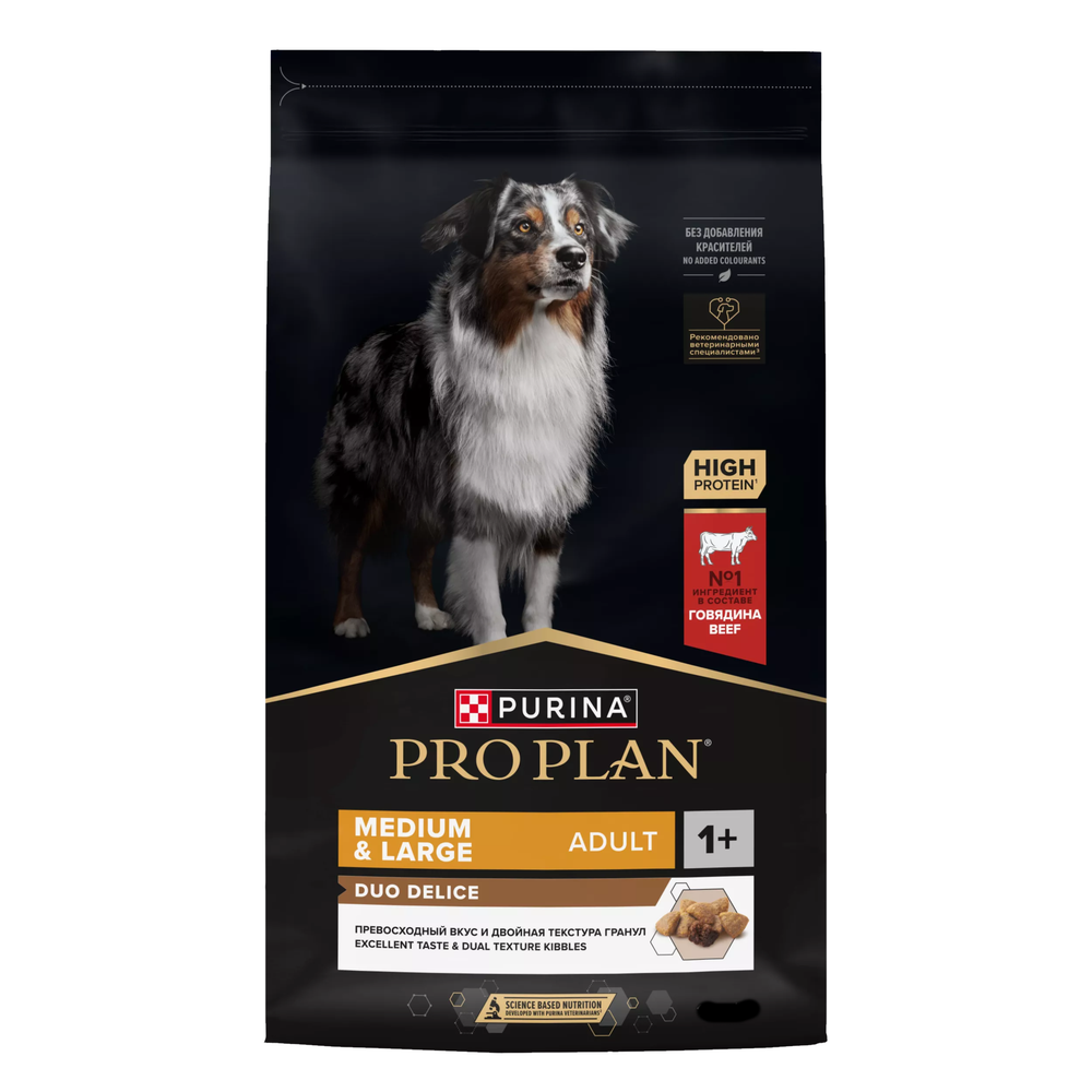 Сухой корм Pro Plan DUO DELICE для взрослых собак средних и крупных пород, с высоким содержанием говядины