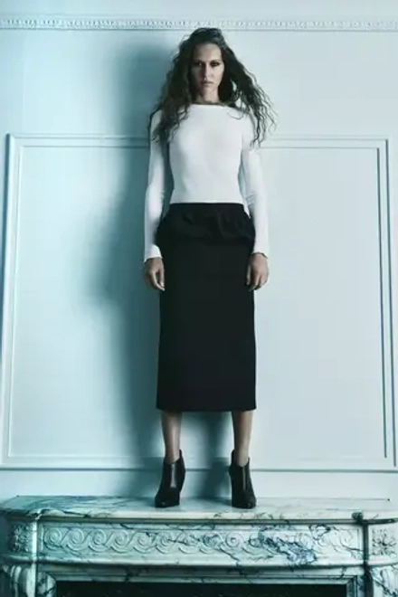 ZARA ЮБКА МИДИ С БАСКОЙ — ZW COLLECTION, ЧЕРНЫЙ