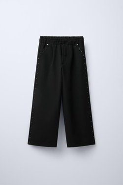 ZARA БРЮКИ WIDE LEG С ЗАКЛЕПКАМИ, ЧЕРНЫЙ