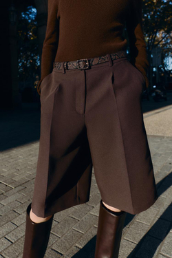 ZARA ДЛИННЫЕ БЕРМУДЫ С РЕМНЕМ, КОРИЧНЕВЫЙ