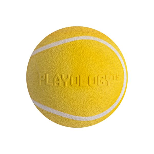 Жевательный мяч Playology SQUEAKY CHEW BALL для собак мелких и средних пород с пищалкой и с ароматом курицы, цвет желтый, 6 см