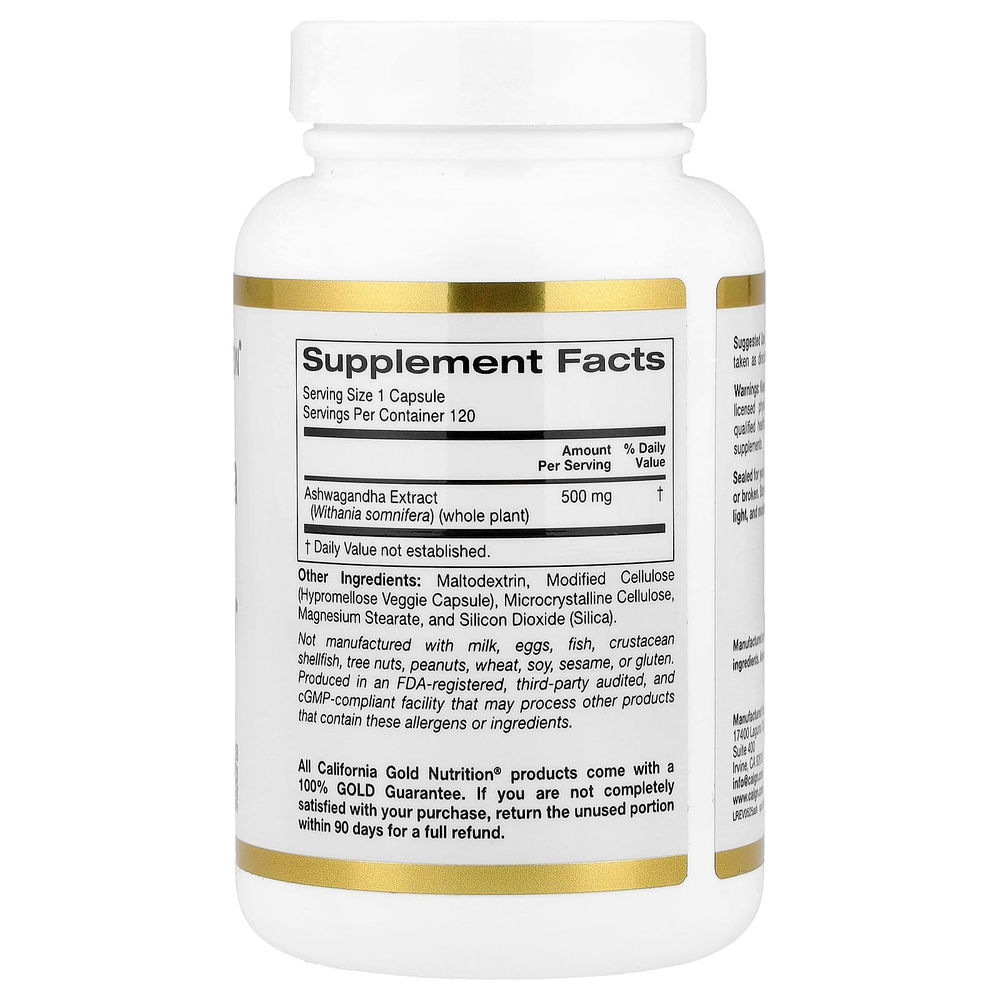 California Gold Nutrition, Ашваганда, 500 мг, 120 растительных капсул