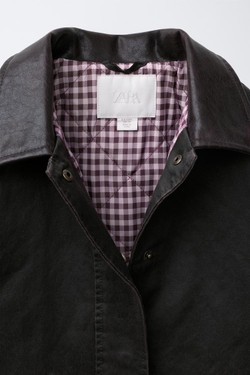 ZARA КУРТКА С ВОЩЕНЫМ ПОКРЫТИЕМ И ВОРОТНИКОМ ПОД КОЖУ, КОРИЧНЕВЫЙ