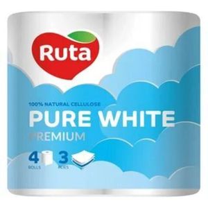 ТУАЛЕТНАЯ БУМАГА RUTA PURE WHITE PREM 3СЛ 4ШТ