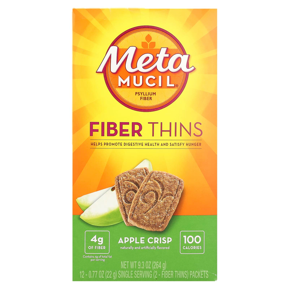 Metamucil, Fibre Thins, яблочный и хрустящий продукт, 12 пакетиков по 22 г (0,77 унции)