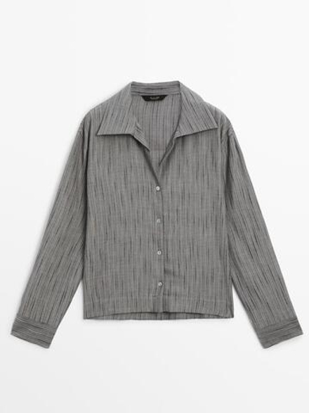 Massimo Dutti Рубашка из хлопка с принтом, серый