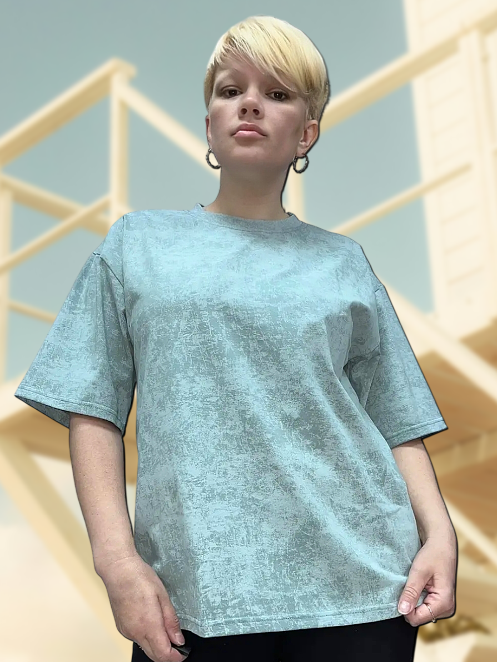 24422 Джемпер женский, удлиненный кулирка с лайкрой мрамор полынь (48)