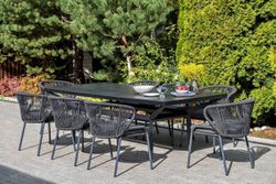 "Милан" стул плетеный из роупа, каркас алюминий темно-серый (RAL7024) муар, роуп темно-серый круглый, ткань темно-серая 027