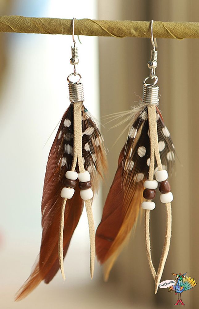 Серьги перья Хиппи коричневые, фурнитура цвет серебро, длина 10 см
