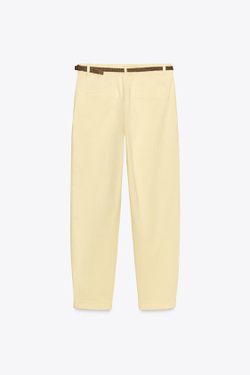 ZARA БРЮКИ ЧИНОС С ПЛЕТЕНЫМ РЕМНЕМ, ЖЕЛТЫЙ