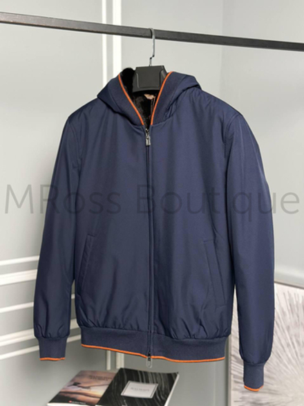 Синяя спортивная зимняя куртка Loro Piana с мехом норки