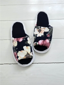 Тапочки хлопковые открытый нос "Акварельные цветы"