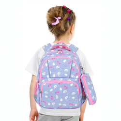 Рюкзак BRAUBERG KIDS SET, с пеналом в комплекте, 2 отделения, "Rainbow clouds", 37x28x16 см, 272100