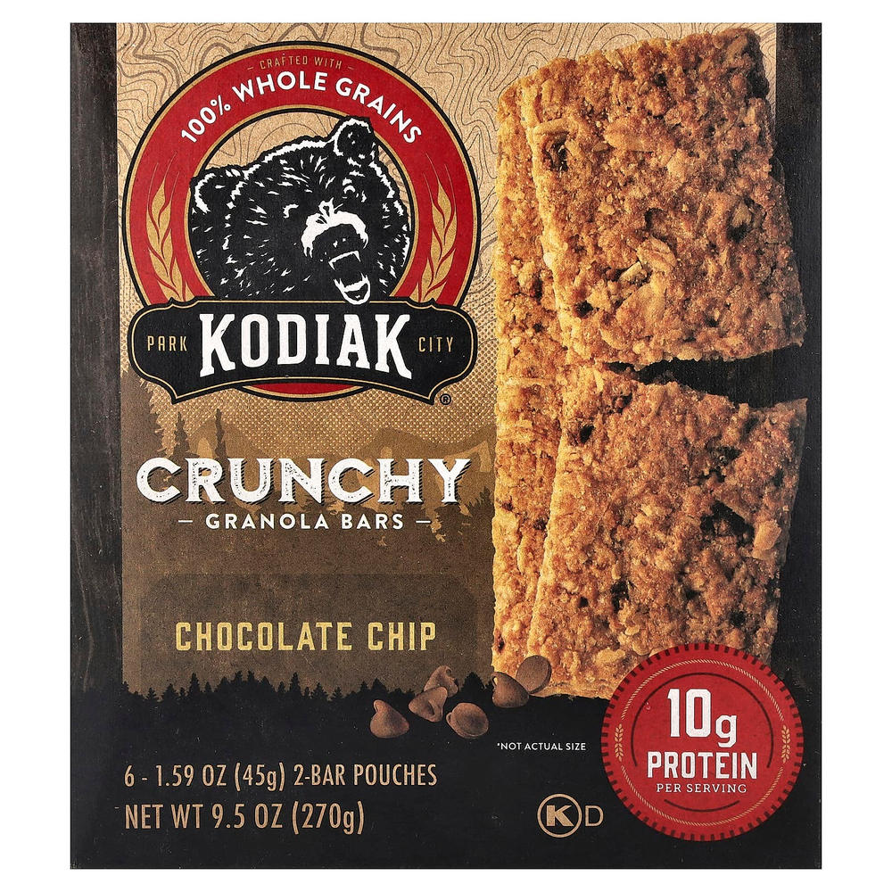 Kodiak Cakes, Хрустящие батончики из мюсли, шоколадная крошка, 6 пакетиков по 2 плитки, 45 г (1,59 унции)