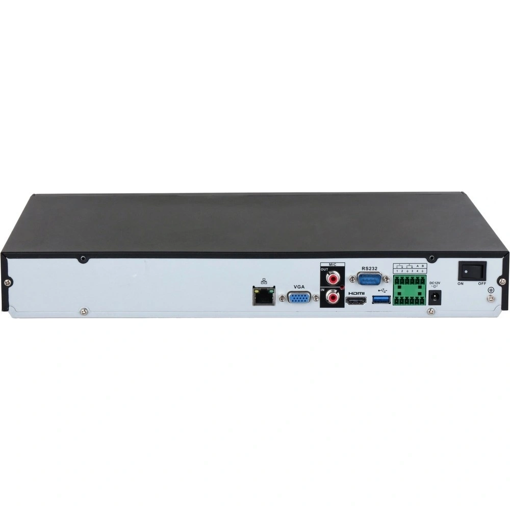 16-канальный IP-видеорегистратор Dahua 4K, H.265+ и ИИ 2 SATA III до 20Тбайт; 1 HDMI (8K), 1 VGA; 1 RJ45 1000Мбит/с тревожные вх./вых.: 4/2