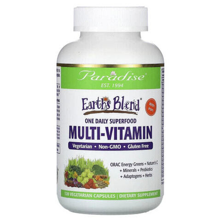 Витаминно-минеральные комплексы Paradise Herbs, Earth's Blend, комплекс суперфудов и мультивитаминов с железом, для приема один раз в день, 120 вегетарианских капсул