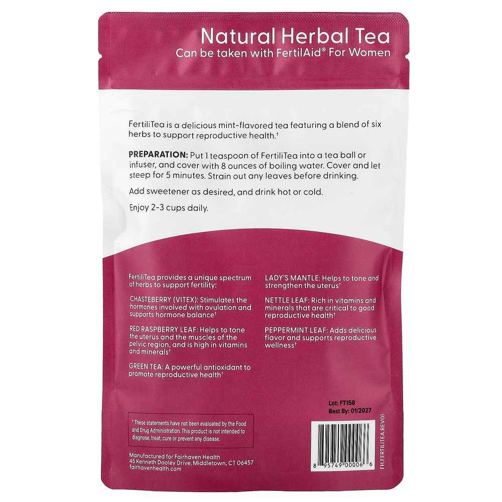 Fairhaven Health, FertiliTea®, листовой чай, для поддержки фертильности, вкус мяты, 3 унции